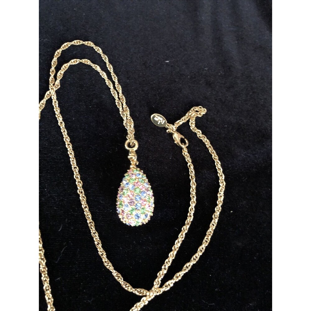 JOAN RIVERS Fleur De Lis Crystal Egg Pendant With Gold-tone Chain 28" - Picture 1 of 4